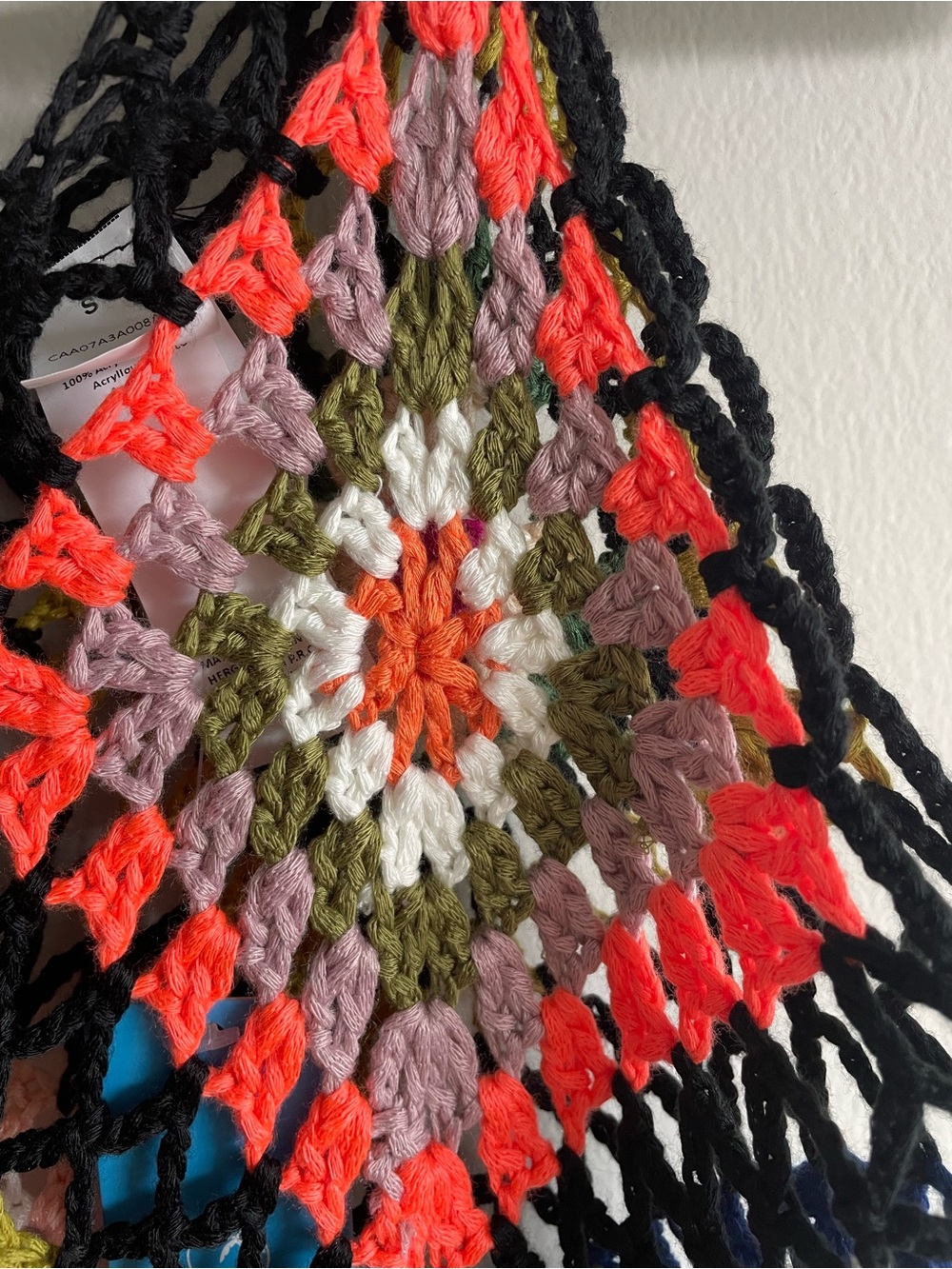 boho festival granny square crochet knit top colorful fringe beach cover up - Picture 5 of 7